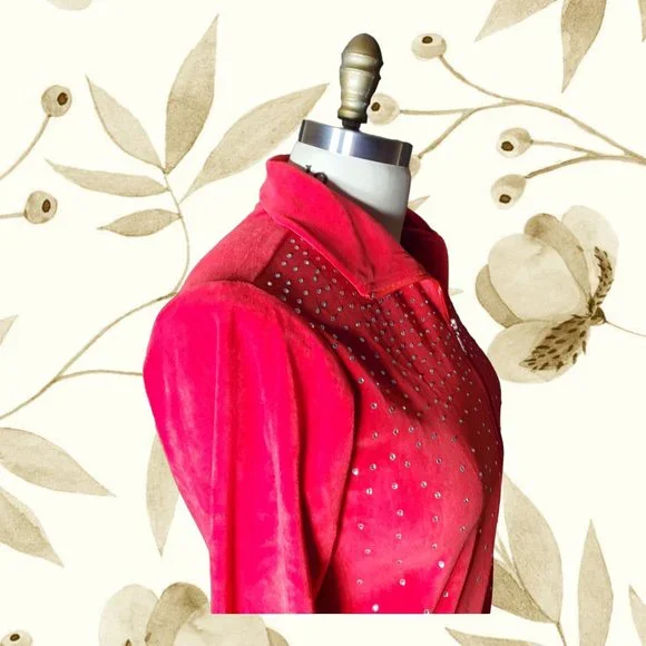 Anthony Richards, Velour Rinestone Zippered Jacket Size Med Petite Cherry Red - Picture 5 of 12